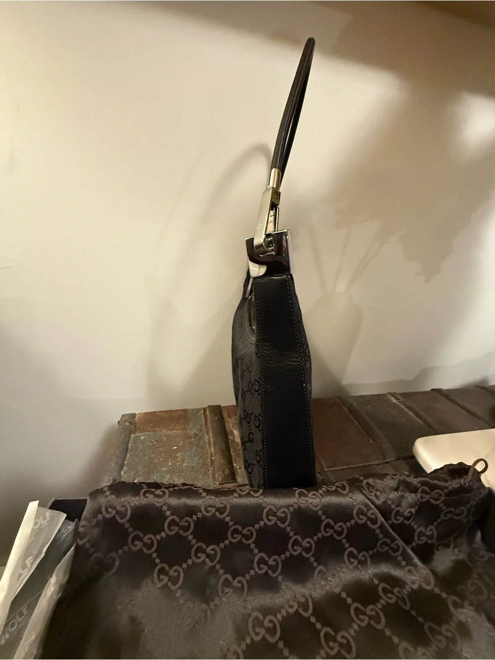 VINTAGE Gucci (Tom Ford Era) Black GG Canvas Hobo